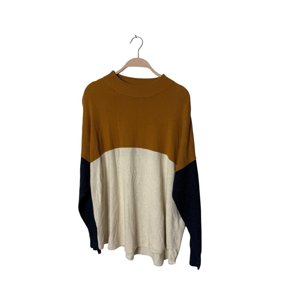 Madewell Size S Colorblock Ashbury Mockneck Sweater‎ Bronze Black White MC029